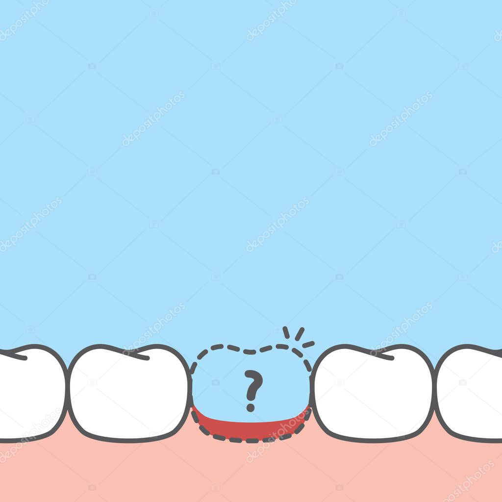Blank banner of lost tooth illustration vector design on blue background. Dental care concept.
