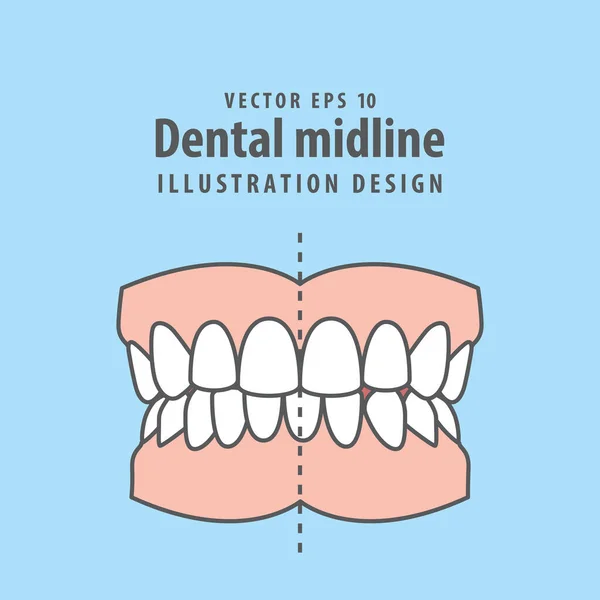 Dentes Linha Média Dentária Ilustração Desenho Vetorial Fundo Azul Conceito — Vetor de Stock