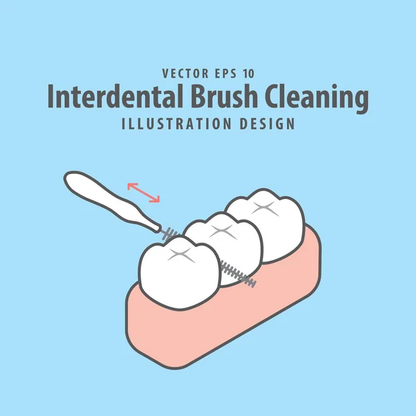 Dental Interdental Brush Cleaning Teeth Illustration Vector Design Blue Background — Stock Vector