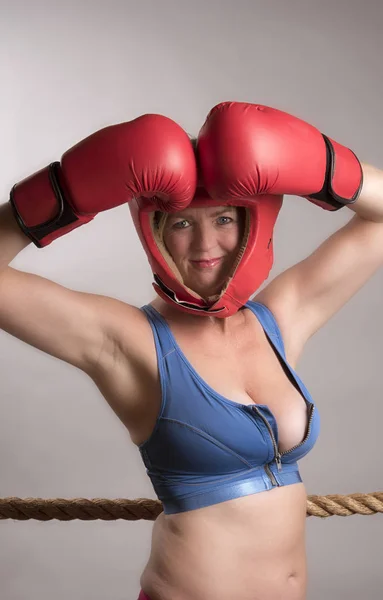 Boxer wearing head guard