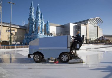 Ice rink sweeping and resurfacing vehicle. Bristol UK clipart