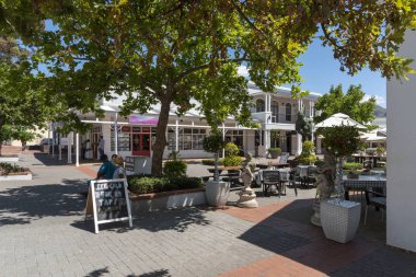 Franschhoek, Western Cape, South Africa. Dec 2019.   An openair restaurant in the main street of Franschhoek a popular tourist town.