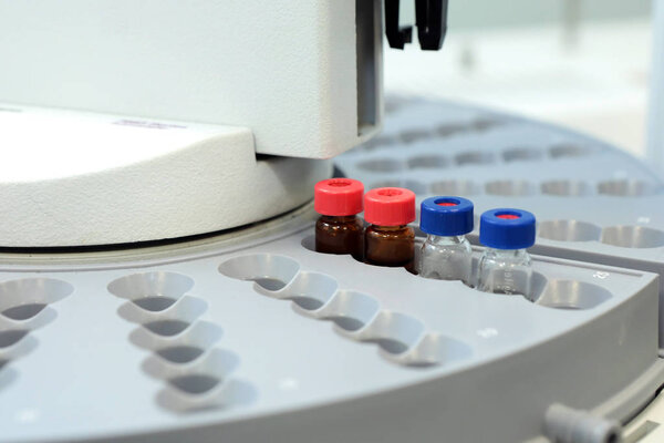 Quality Control Laboratory medicine. Chromatograph operation. Bo