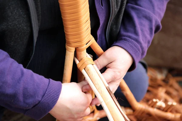 Production of furniture from the vine. Factory of creation of natural furniture. Manual production of furniture from wood. Wicker chair.