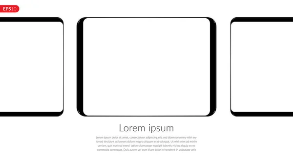 Computer tablet, mobile, composizione mockup isolata su sfondo bianco con schermo vuoto. Vista frontale tablet nero illustrazione vettoriale realistica per la stampa e l'elemento web . — Vettoriale Stock