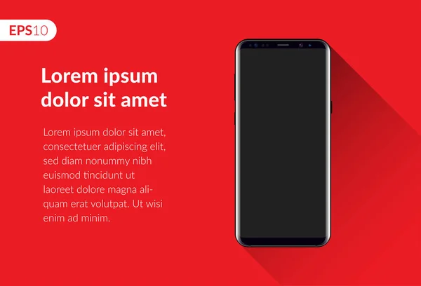 Telefono, composizione del design dello smartphone mobile isolato su modello di sfondo rosso. Telefono di modello realistico di illustrazione vettoriale per banner o pubblicità . — Vettoriale Stock