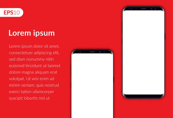 Telefono, composizione del design dello smartphone mobile isolato su modello di sfondo rosso. Mockup realistico dell'illustrazione vettoriale due telefoni per banner o pubblicità . — Vettoriale Stock