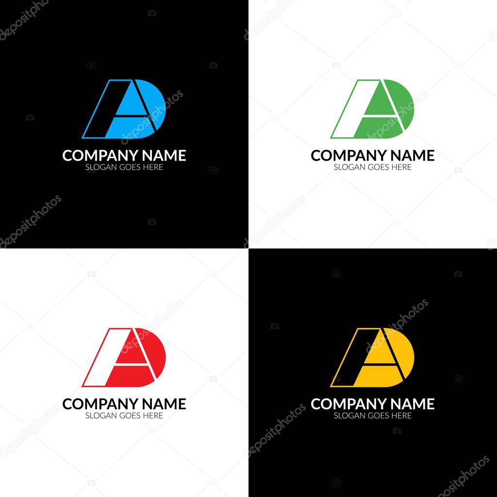 Vector illustration. Letter AD logo, icon flat and vector design template. Monogram the letter a and d logotype for brand or company with text.