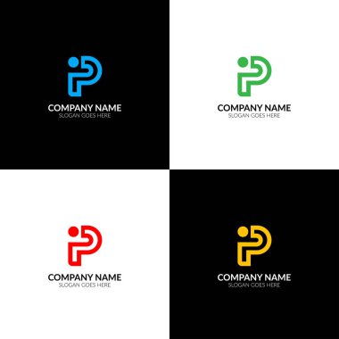 Kalın harf p ve ben logo, simge düz ve vektör tasarım şablonu. P harfi ve marka veya metin ile şirket için logo.