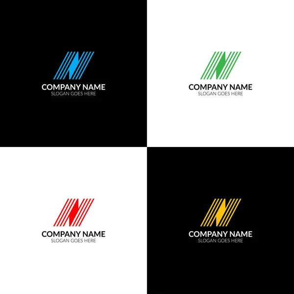 Letter N with lines logo, icon flat and vector design template. The letter n logotype for brand or company with text. — Stock Vector