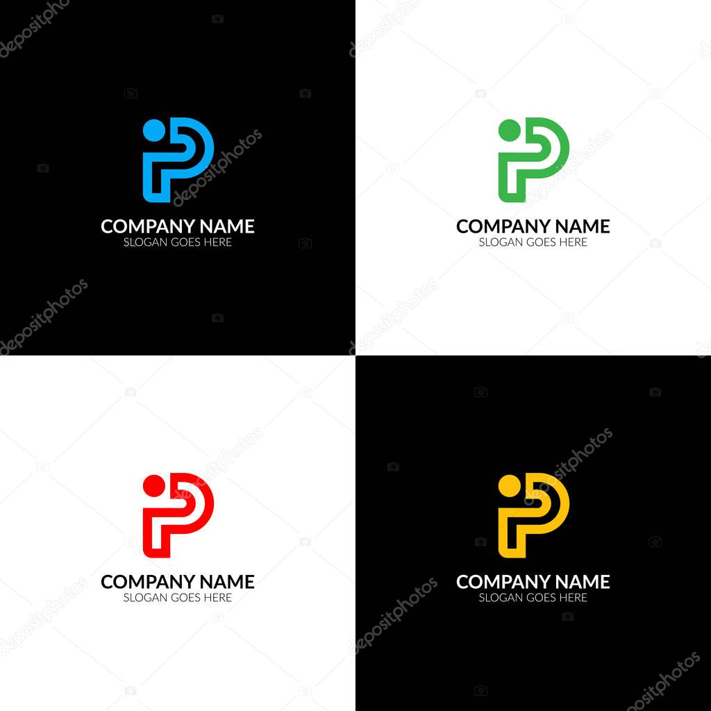 Vector illustration. Bold letter p and i logo, icon flat and vector design template. The letter P and I logotype for brand or company with text.