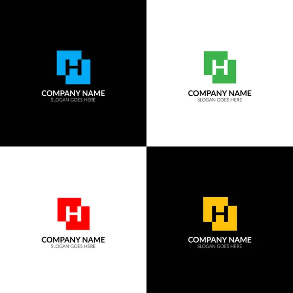 Letter H in abstract square logo, icon flat and vector design template. The letter h in square logotype for brand or company with text. — Stock Vector