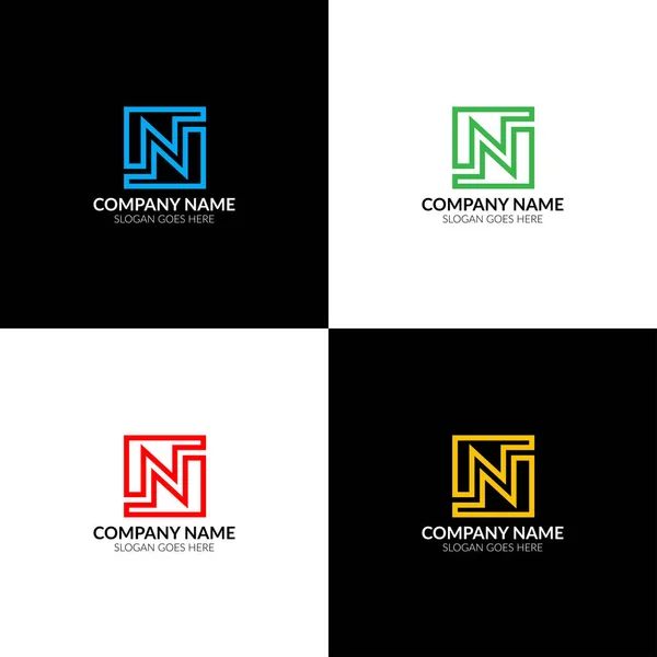 Letter N-logo, pictogram plat en vector ontwerpsjabloon. De letter n logo voor het merk of bedrijf met tekst. — Stockvector