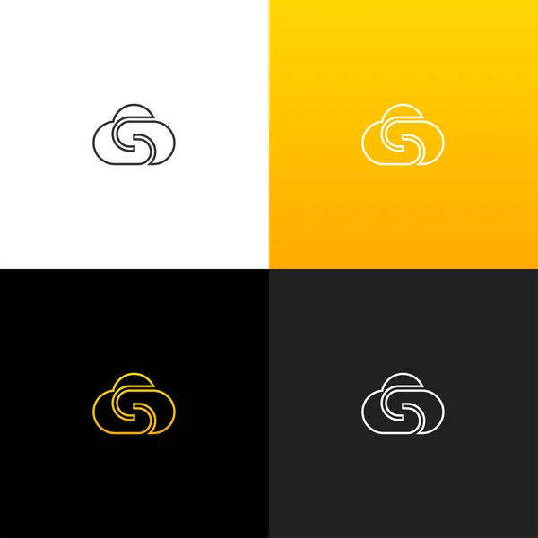 Logotipo de nube con letra s. Logotipo lineal de la letra s para empresas y marcas con un gradiente amarillo . — Vector de stock