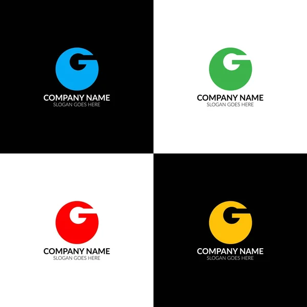 Letra G en el logotipo del círculo, icono plano y plantilla de diseño vectorial. Logotipo de la letra G para marca o empresa con texto . — Vector de stock