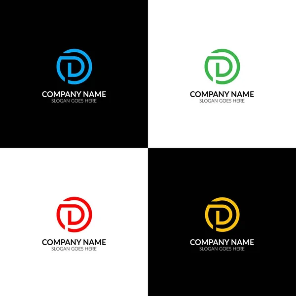 Carta D no logotipo círculo, ícone plana e modelo de design vetorial. A letra d com logótipo de elemento geométrico para marca ou empresa com texto . —  Vetores de Stock