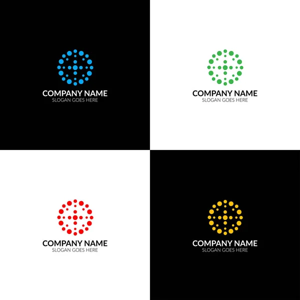 Círculo abstrato com logotipo de pontos, ícone plano e modelo de design vetorial. O logotipo círculo para marca ou empresa com texto . —  Vetores de Stock