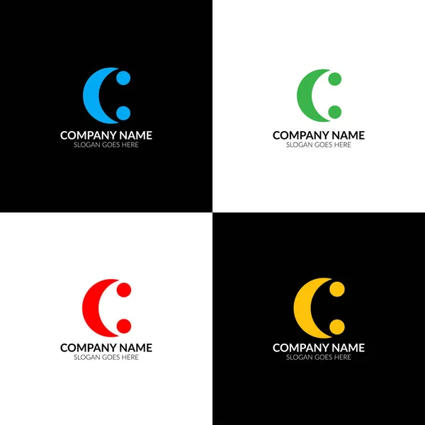 Letter C twee stippen logo, pictogram plat en vector ontwerpsjabloon. De letter c logo voor het merk of bedrijf met tekst. — Stockvector