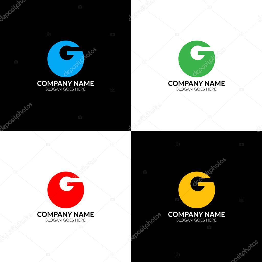 Vector illustration. Letter G in circle logo, icon flat and vector design template. The letter G logotype for brand or company with text.