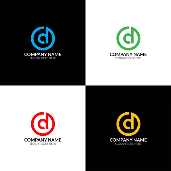 Lettera D in cerchio logo, icona piatto e modello di design vettoriale. La lettera d con logotipo cerchio per marca o azienda con testo . — Vettoriale Stock