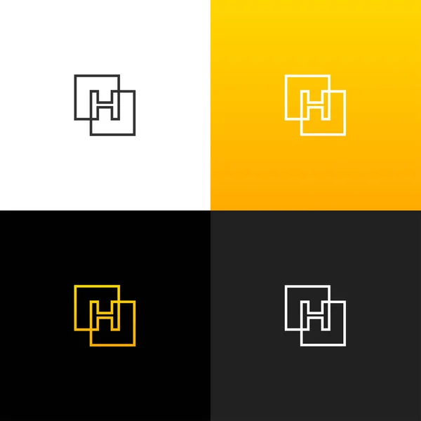 Логотип H в квадратний ліній. Лінійний логотип літера h для компаній та брендів з жовтими градієнт. — стоковий вектор