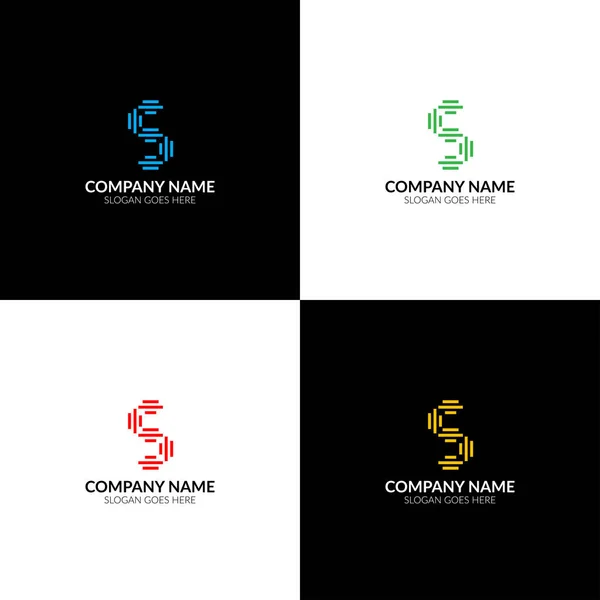 Buchstaben s mit Linien Logo, Symbol flach und Vektor-Design-Vorlage. der Buchstabe s Logo für Marke oder Firma mit Text. — Stockvektor