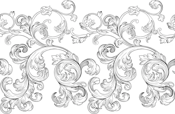 Baroque renaissance monogram floral ornament, leaf scroll engraving retro floral pattern decorative design filigree calligraphic heraldic branch on white background.