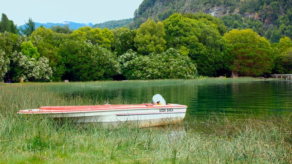 Loď na zelené jezero — Stock fotografie