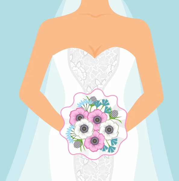 Illustratie van de bruid met een boeket. — Stockvector
