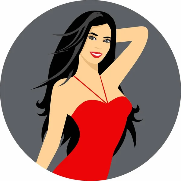 Illustrazione vettoriale di una bella ragazza con i capelli lunghi una cornice circolare. Logo astratto per un salone di bellezza ritratto di una ragazza . — Vettoriale Stock