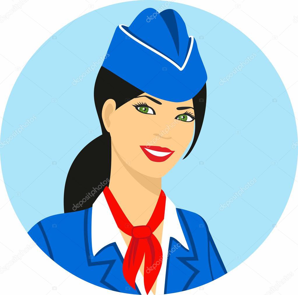 Illustration of stewardess dressed in blue uniform 