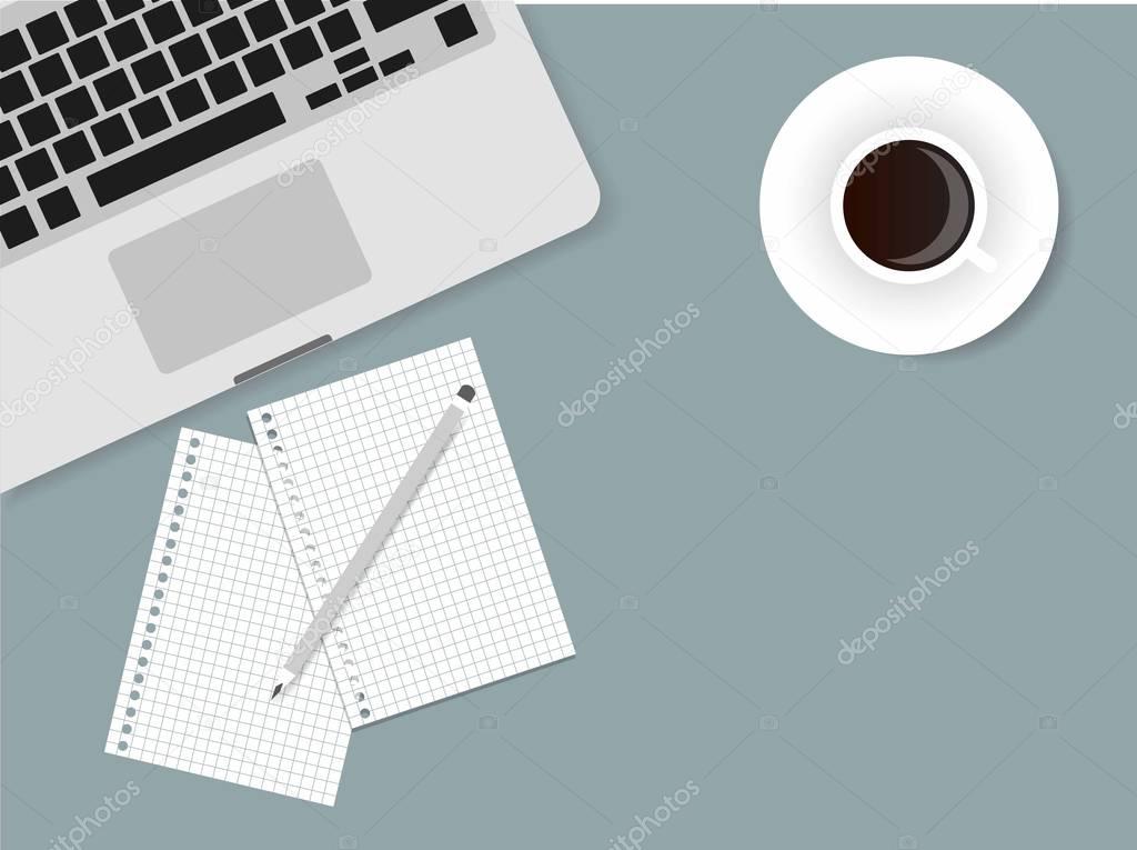 Desks laptop screen vector illustration of business people Top View angle above the office