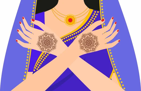 Elément mains mudra yoga avec motifs mehendi. Illustration vectorielle pour un studio de yoga, tatouage, spas, cartes postales, souvenirs. Style de vie traditionnel indien . — Image vectorielle