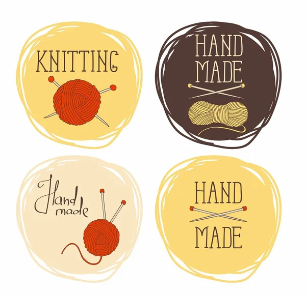 Het thema van cirkelvormige patronen van breien aangezet. Het kan worden gebruikt voor stickers en labels — Stockvector
