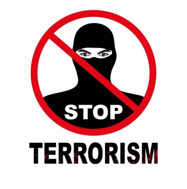 Anti-terör kampanyası simgesi. Dur terörizm arka plan kavramı, beyaz bir arka plan üzerinde izole vektör çizim. 