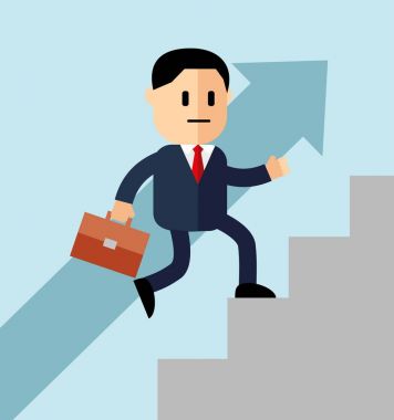 Kavramı, kariyer basamaklarını, işadamı bavul başarı Merdiven tırmanma ile yukarı çıkalım. Kavram başarılı iş, profesyonel gelişim, Kariyer başarıları