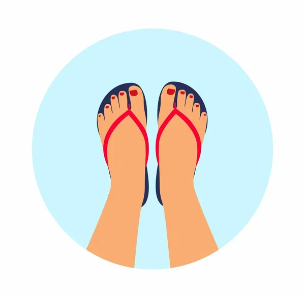 Wektor ilustracja kobiece stopy z pedicure w japonki lato. lato - koncepcja tło — Wektor stockowy