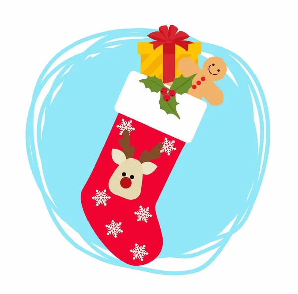 Kaus kaki Natal dengan hadiah - Stok Vektor