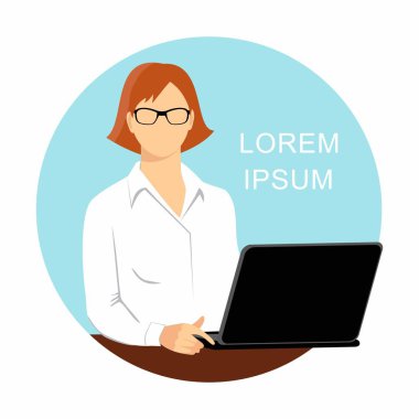  iş kadını gözlüklü beyaz arka plan üzerinde izole laptop çalışma