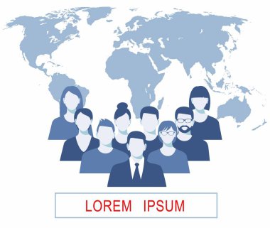 İş adamları düz tasarlamak arka plan dünya haritası üzerinde takım.