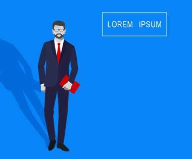 Mavi bir arka plan üzerinde izole elinde bir klasörle meçhul işadamı vektör çizim