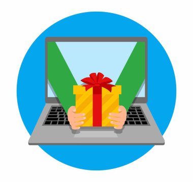 Beyaz arka plan üzerinde izole düz Tasarım renkli vektör illüstrasyon kavramı online hediye sipariş ve teslimat hizmeti için