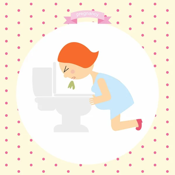 Woman Experiencing Morning Sickness. signs of pregnancy symptoms. series pregnancy — Stock Vector