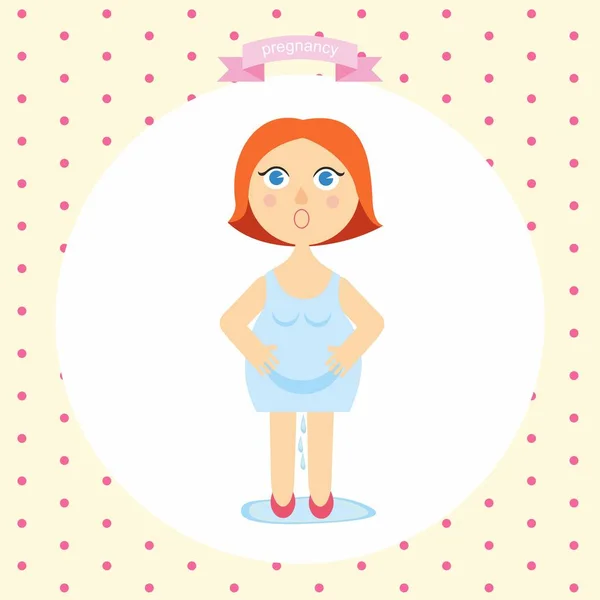Ilustración de las roturas de agua de una mujer embarazada. nacimiento prematuro. Dibujos animados. embarazo en serie — Vector de stock