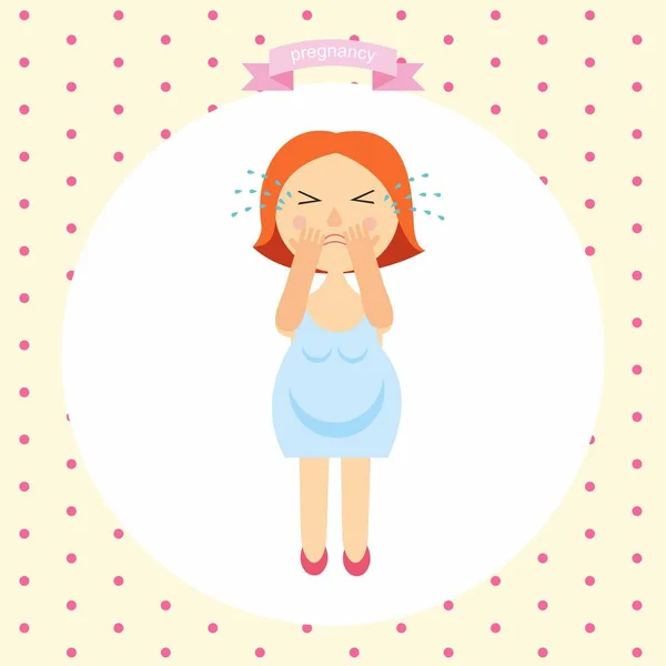 Tecknad bild av en gravid kvinna gråter. serie graviditet. vektor illustration tecken på graviditet symptom - känslomässig instabilitet — Stock vektor