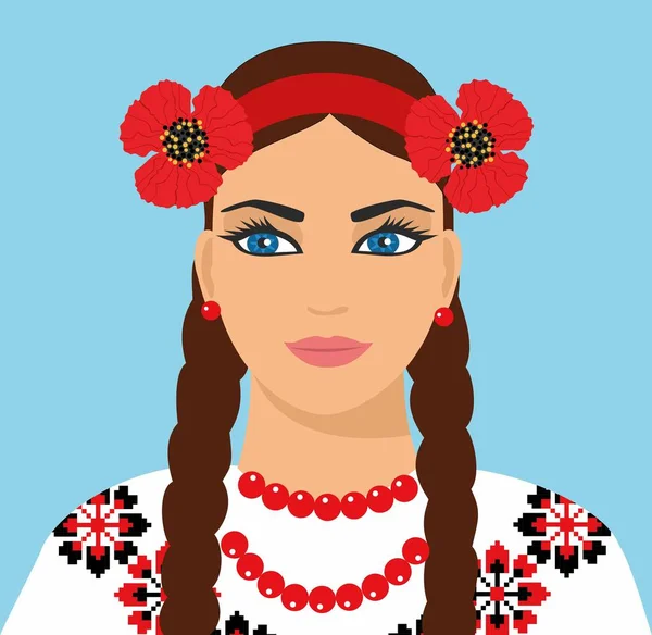 Vector Ukrainian girl. illustration of a beautiful woman with a wreath. — Stock Vector