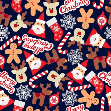 Yeni yıl ve Noel günü simgeleriyle kusursuz düz desenli vektör