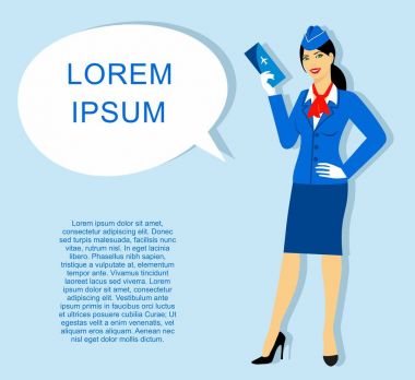 Hostes illüstrasyon mavi üniforma giymiş
