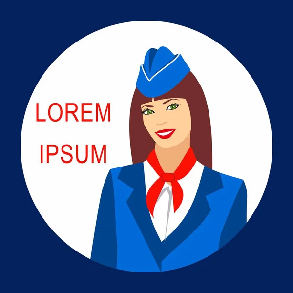 Illustratie van de stewardess gekleed in blauwe uniform — Stockvector