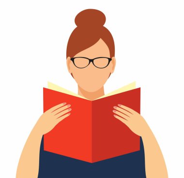 yüzü olmayan bir kadın açık bir kitap onun elinde tutan gözlük. Eğitim sembolü. öğrencinin öğrenmesini çizimi.